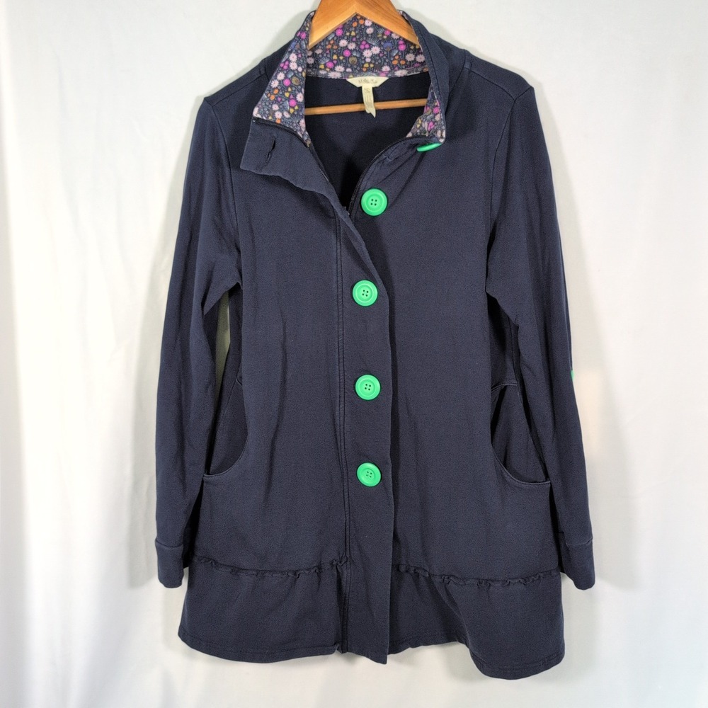 Matilda Jane Jacket Womens Sz M Blue Button Up Roll Tab Sleeves